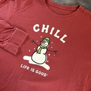 Life is Good Men’s Red “Chill” Snowman Long Sleeve Shirt Crusher Size XL